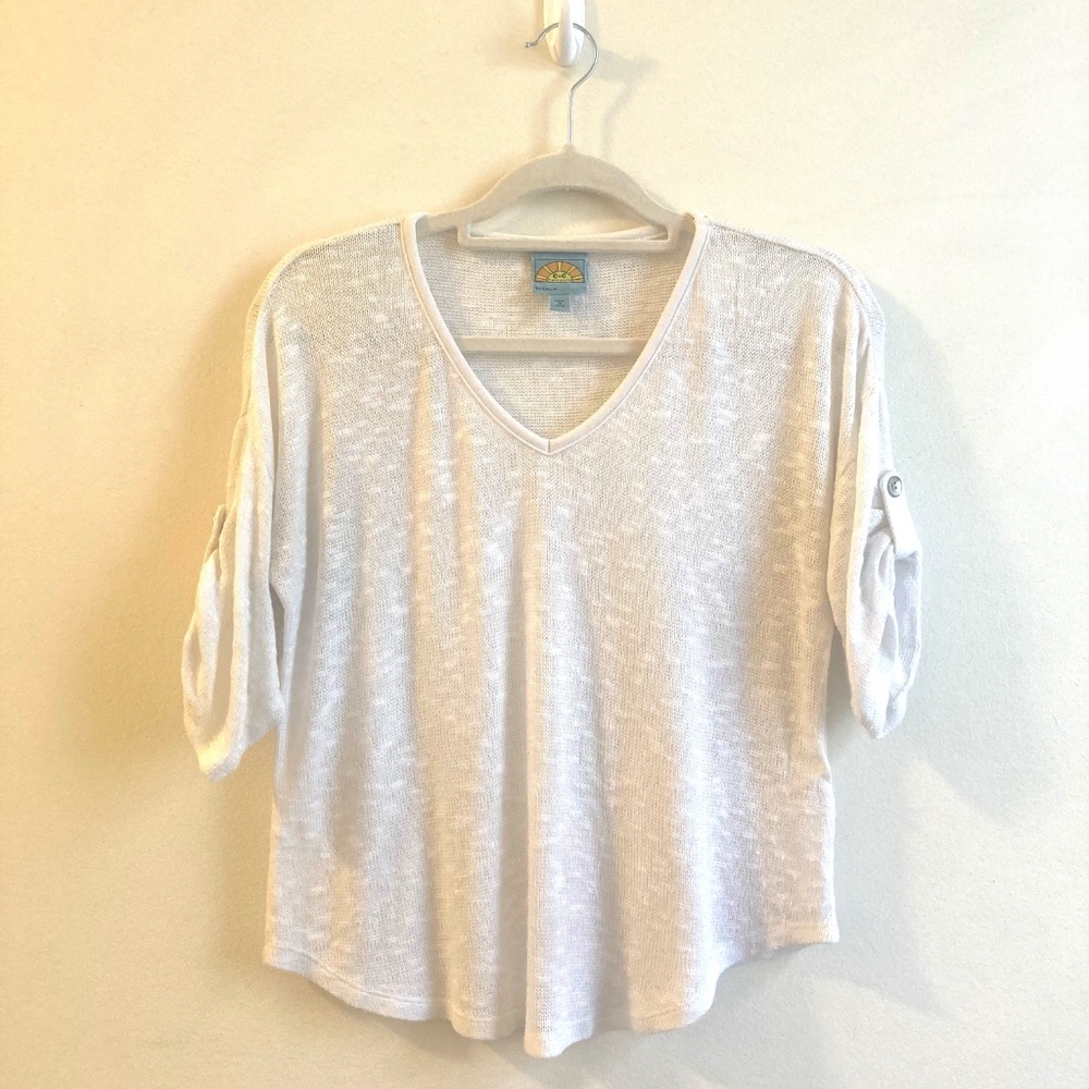 C&C California Cottagecore White Short Sleeve Oversized Sweater Lagenlook Size S